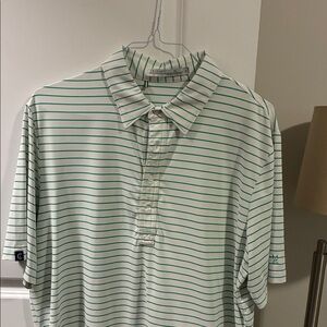 Cutter & Buck Men's White and Green Striped Polo